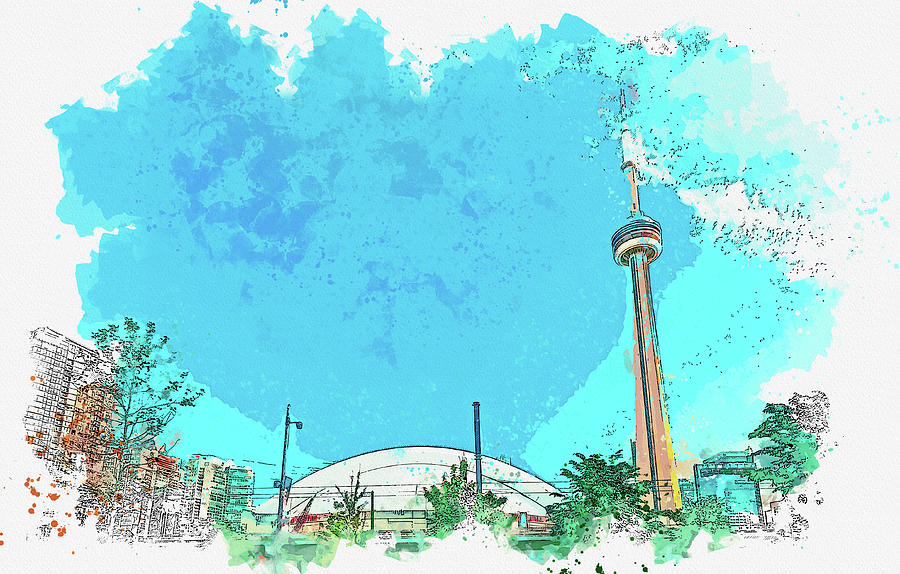 Torontos Cn Tower And Rogers Centre, Ca 2021 By Ahmet Asar, Asar Studios Painting