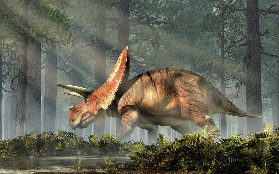 Torosaurus In A Jungle Digital Art