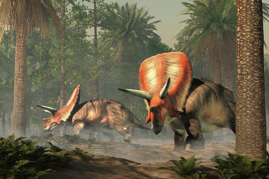 Torosauruses in a Forest Digital Art by Daniel Eskridge