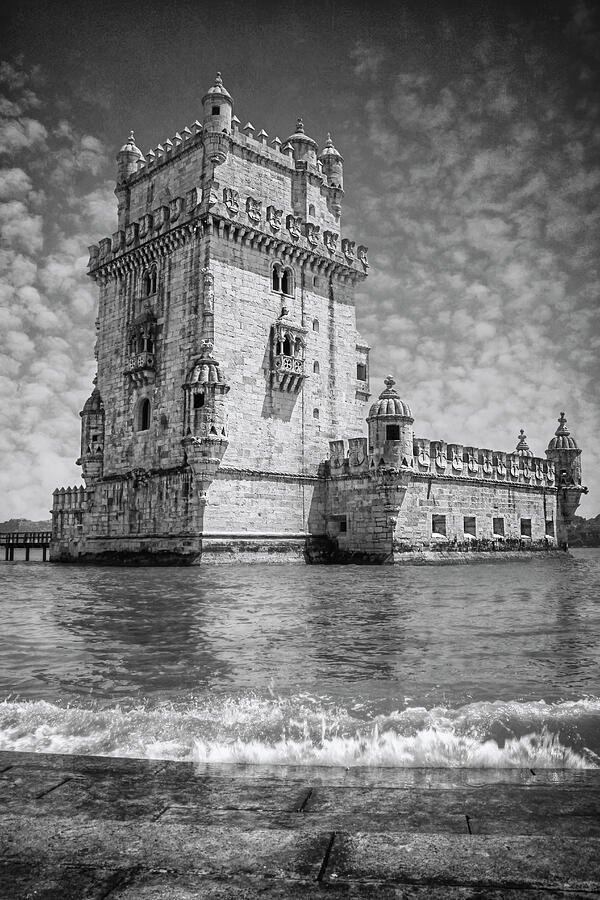 Castle Photograph - Torre de Belem Lisbon Portugal Black and White by Carol Japp