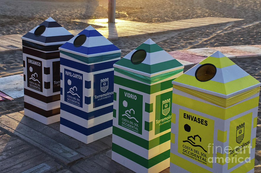 Torremolinos colourful beach bins Photograph by Pics By Tony