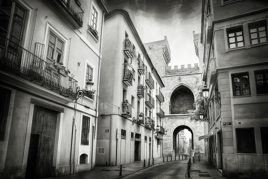Torres De Quart in Valencia Spain Black and White  Photograph by Carol Japp