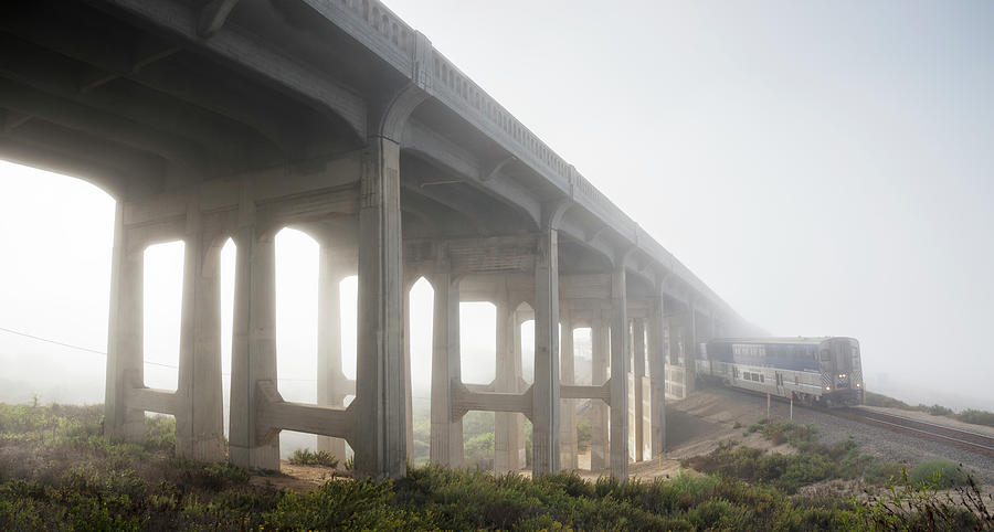 San Diego Photograph - Torrey Pines Bridge in Fog by William Dunigan