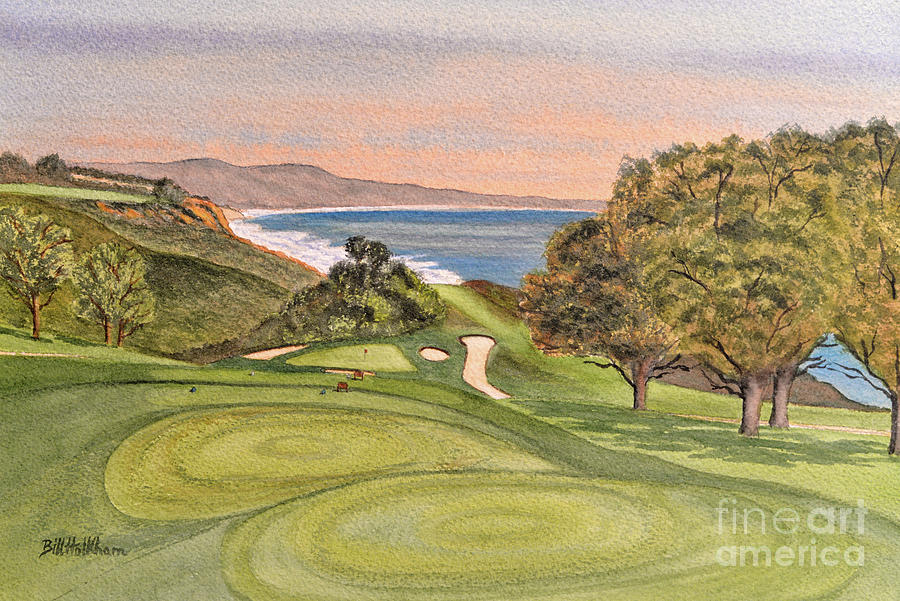 Torrey Pines South Golf Course Hole 6 Painting by Bill Holkham