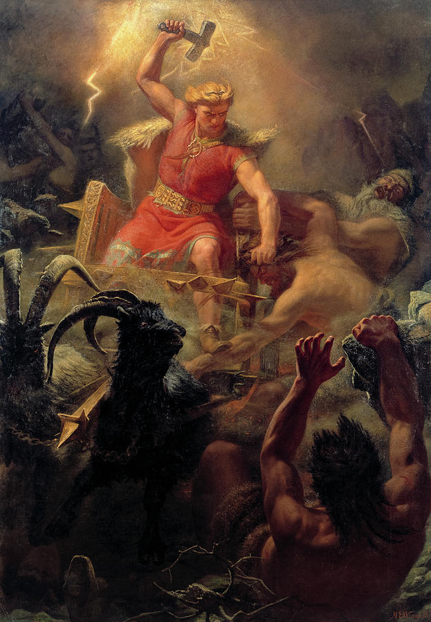 Valkyrie Painting - Tors Fight with the Giants, 1872  by Marten Eskil Winge