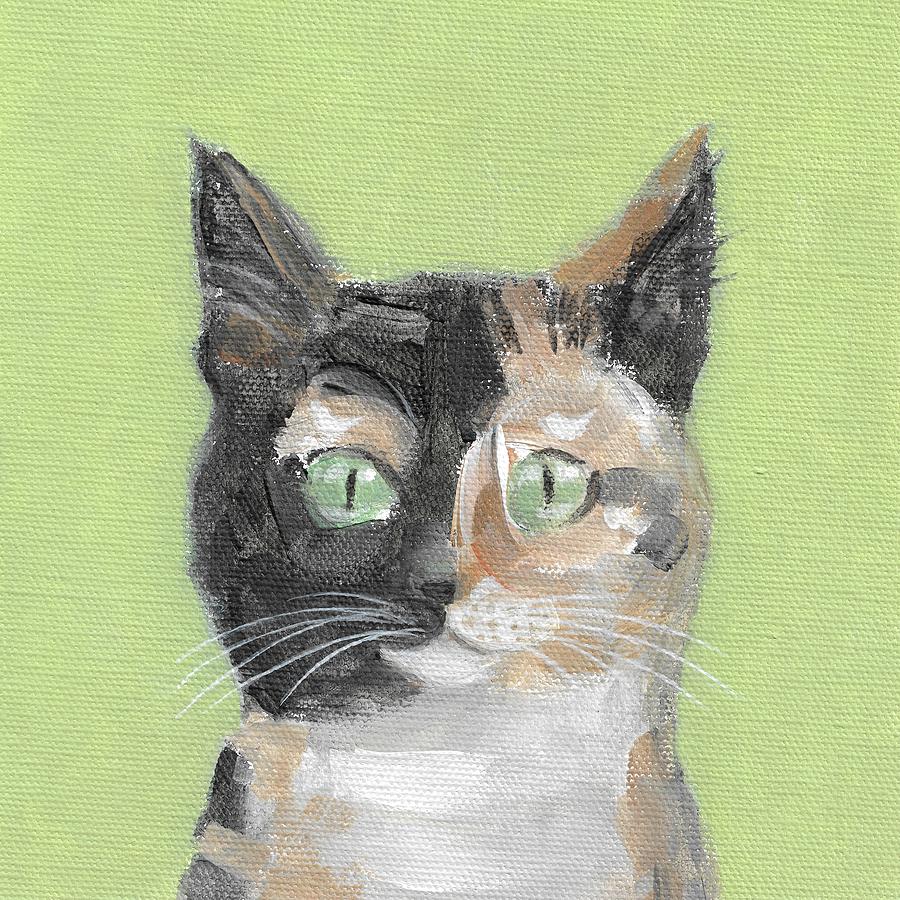 Tortie Cat Painting by Kazumi Whitemoon