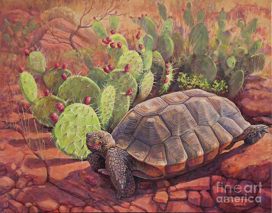 Tortoise and Prickly Pear Preserves Painting by Robert Corsetti