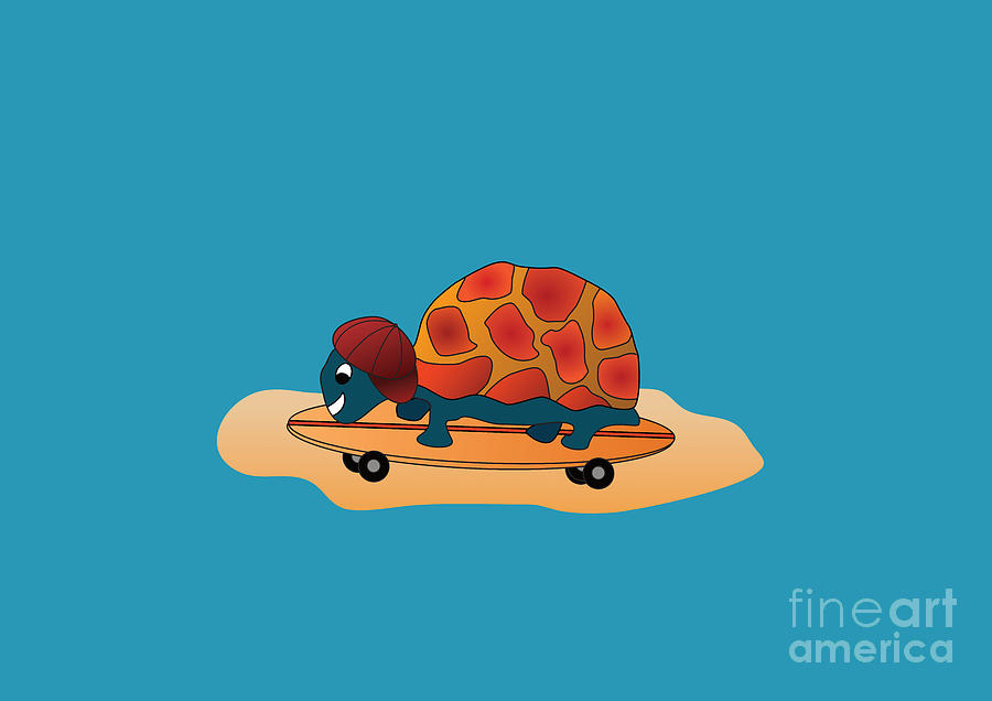 Tortoise on his Skateboard - This is How I Roll Digital Art by Barefoot ...