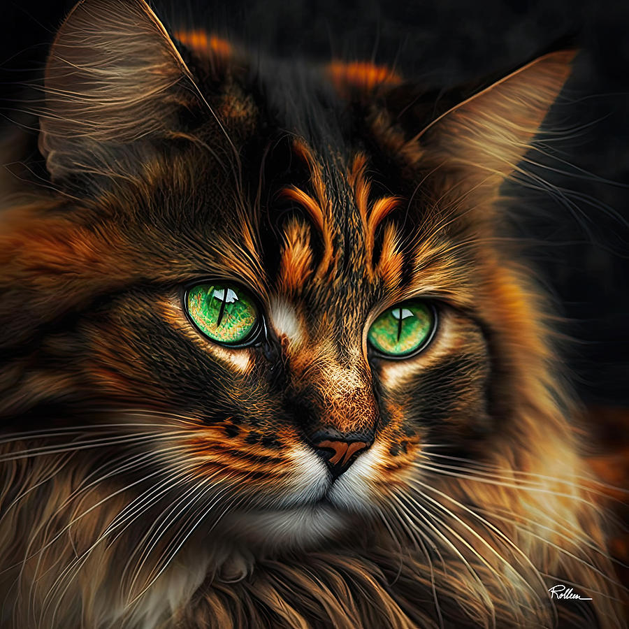 Tortoise Shell Cat With Green Eyes Digital Art by Rolleen Carcioppolo