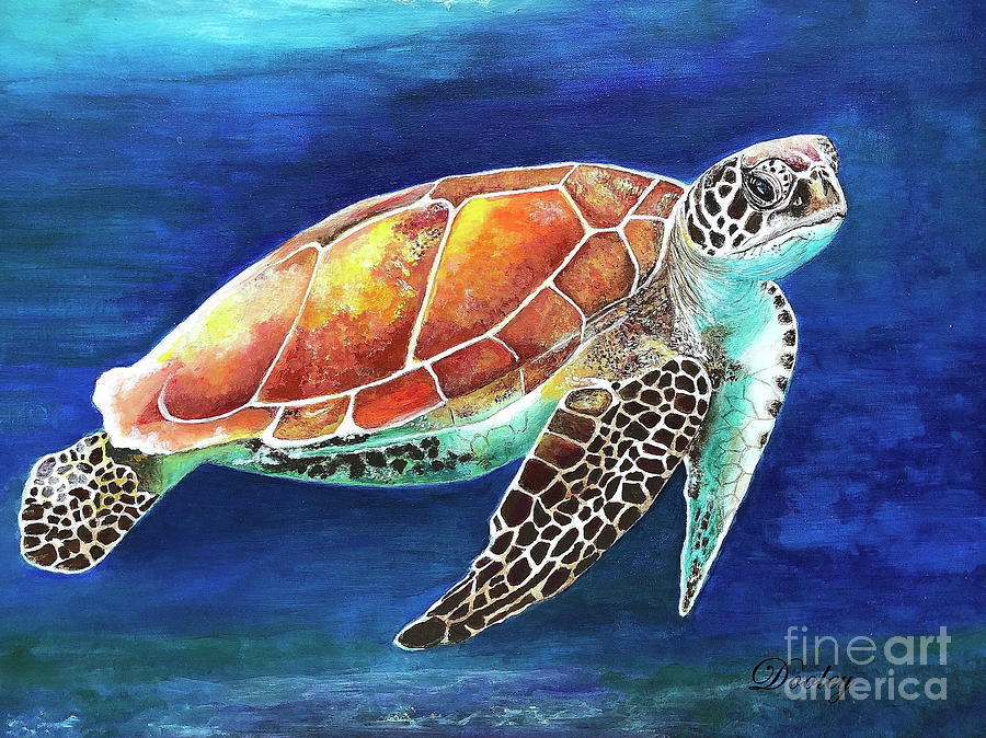 Shell Painting - Tortue de Mer by Fine Art By Edie