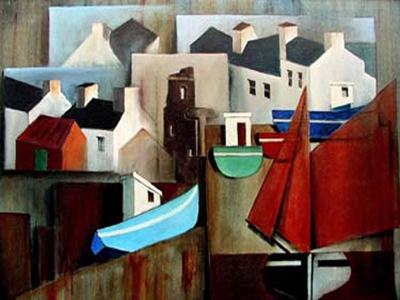 Tory Harbour cubed Painting by Val Byrne