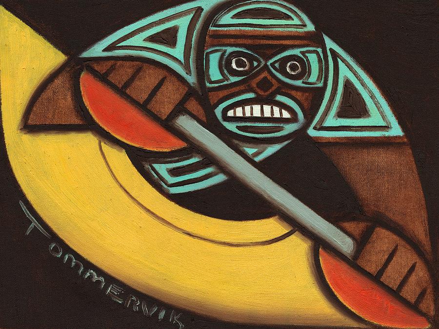 Totem Kayak Artwork Kayaker Paddling  Painting by Tommervik