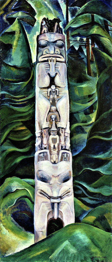 Totem pole and Forest - Digital Remastered Edition Painting by Emily Carr
