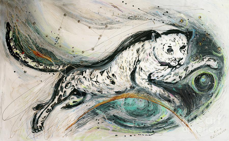 Totem series #4. White Jaguar Painting by Elena Kotliarker