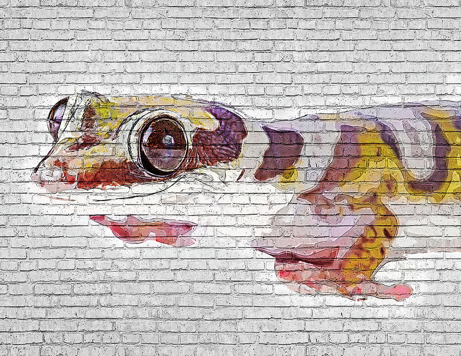 Totes adorb, Leppard Gecko - Brick Block Background Painting by Custom Pet Portrait Art Studio