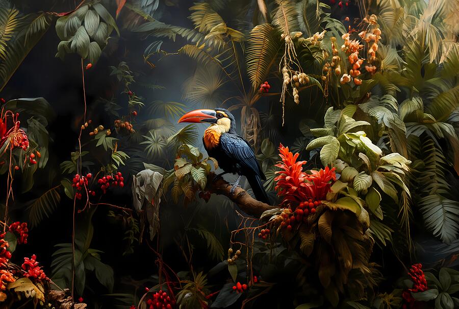 Toucan Digital Art - Toucan in the jungle by Vaclav Zabransky
