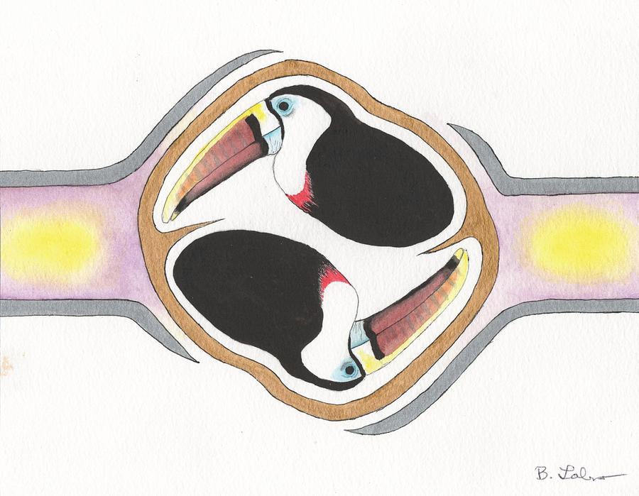 Toucan Twins In Utero Painting by Bob Labno