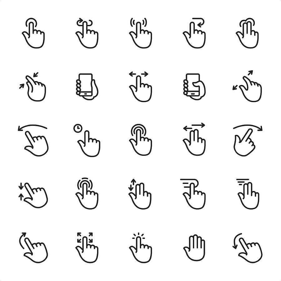 Touch Gestures - Outline Icon Set Drawing by Lushik