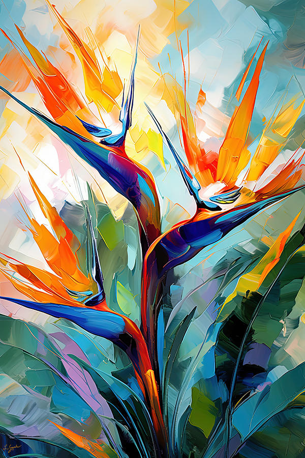 Touch of Exotic - Colorful Bird of Paradise Plant Painting by Lourry Legarde
