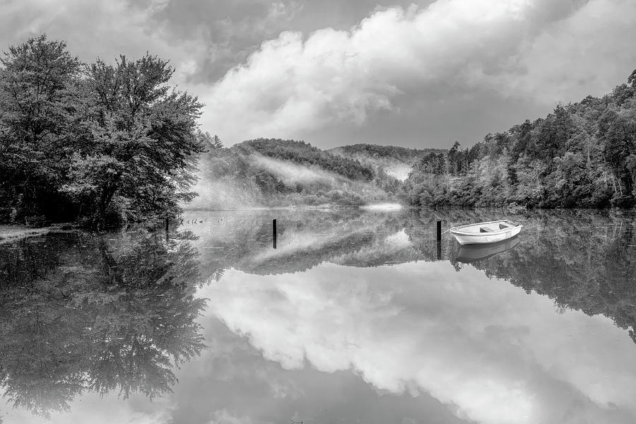Touch of Fog on the Lake Black and White Photograph by Debra and Dave Vanderlaan
