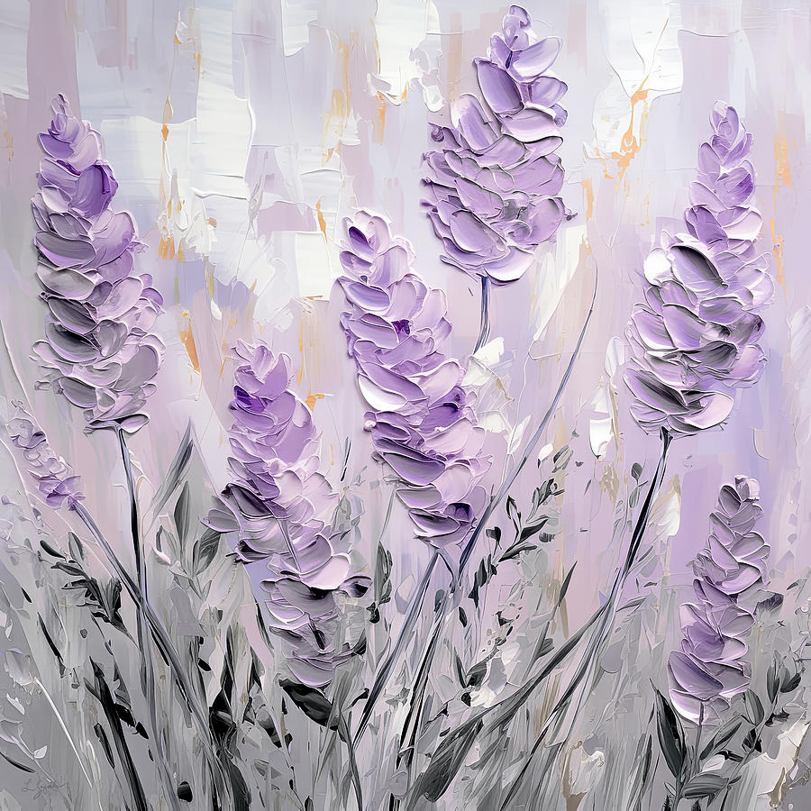 Touch of Gray in Lavender - Lavender Flowers Art - Lavender Abstract Art Painting by Lourry Legarde