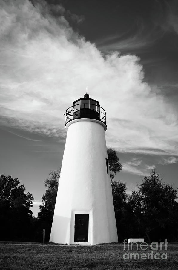 Touch the Sky Lighthouse Black and White Coastal Landscape Photograph Photograph by PIPA Fine Art - Simply Solid