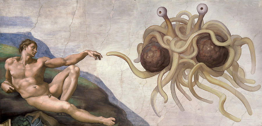 Flying Spaghetti Monster Painting - Touched by His Noodly Appendage by Moran Matan