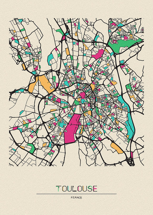 Memento Movie Drawing - Toulouse, France City Map by Inspirowl Design