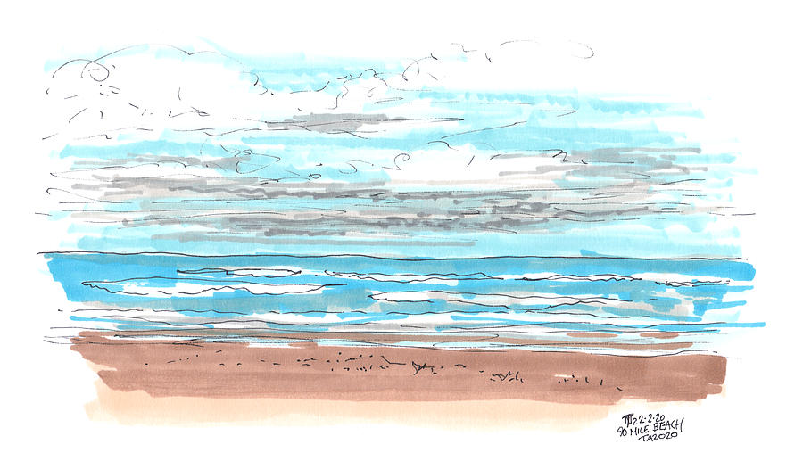 Tour Aotearoa - 90 Mile Beach Drawing by Tom Napper