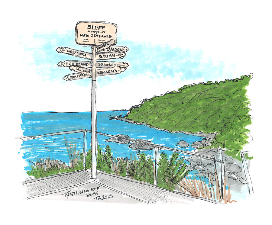 Tour Aotearoa - Bluff Drawing by Tom Napper
