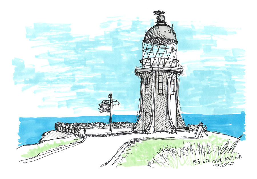 Lighthouse Drawing - Tour Aotearoa - Cape Reinga by Tom Napper