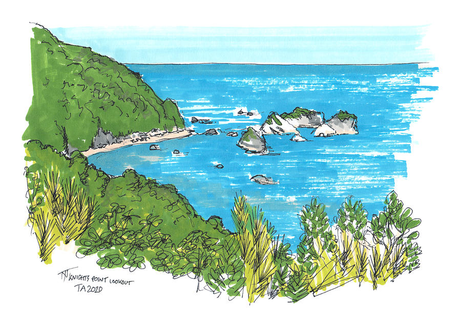 Tour Aotearoa - Knights Point Drawing by Tom Napper