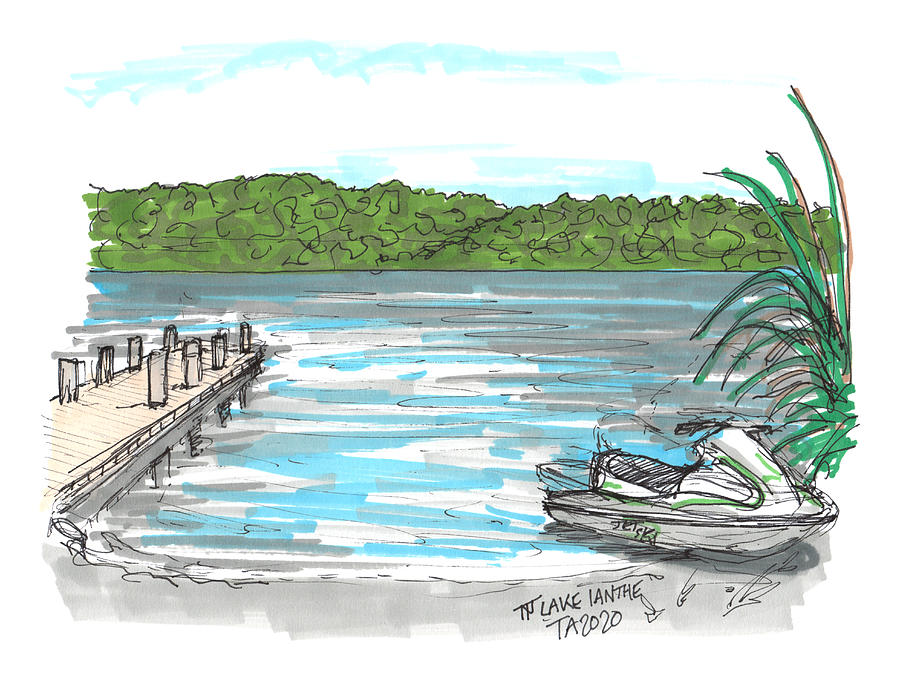 Tour Aotearoa - Lake Ianthe Drawing by Tom Napper