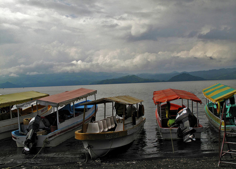 Tour Boats on the Shore of Lake Catemaco Veracruz Mexico Mixed Media by Lorena Cassady