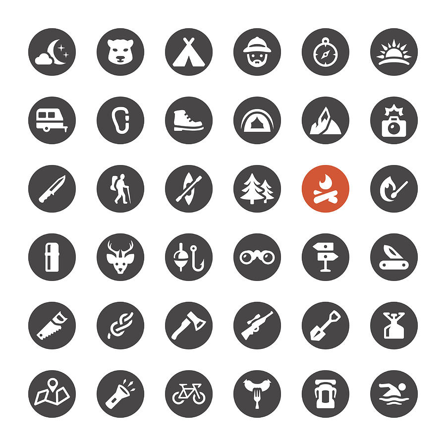 Tourism and Camping vector icons Drawing by Lushik