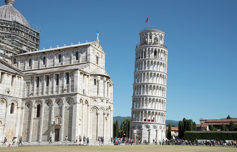 Tourist people sightseeing the Leaning Tower of Pisa in Italy Photograph by Michalakis Ppalis