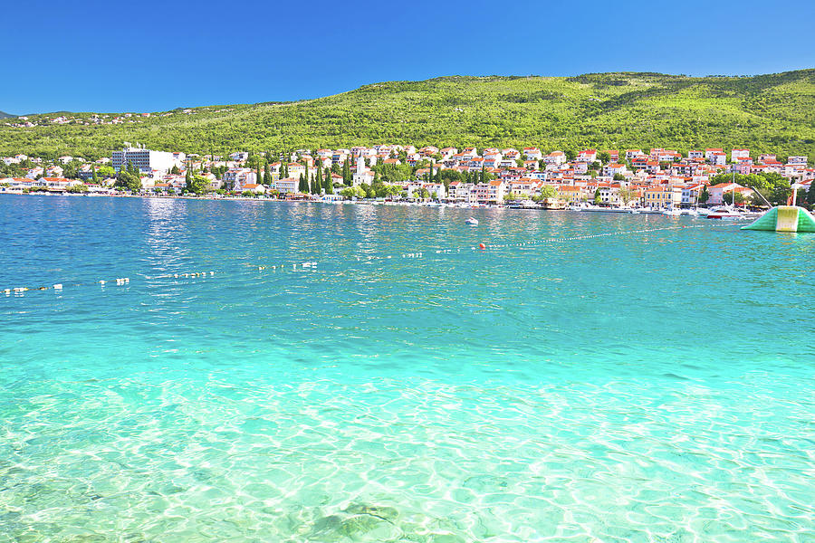 Tourist town of Selce turquoise waterfront beach view Photograph by ...