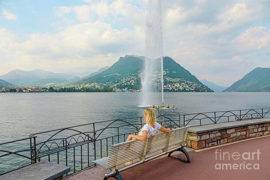 Tourist woman in Lugano city Photograph by Benny Marty