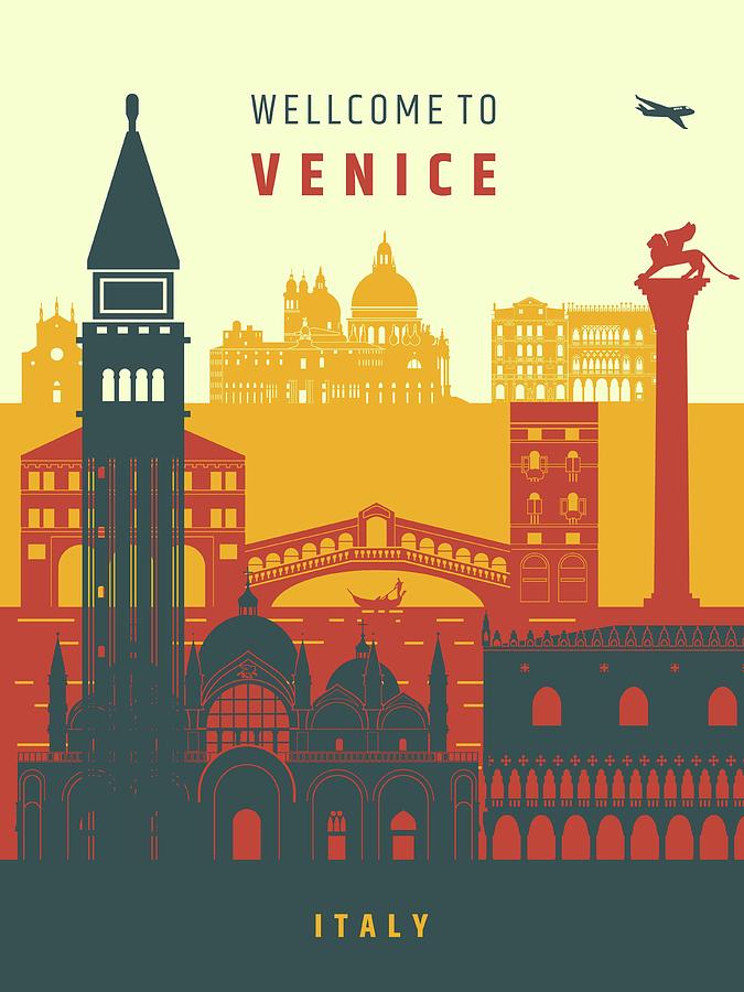 Touristic city landmarks Venice poster design Digital Art by Talif ...