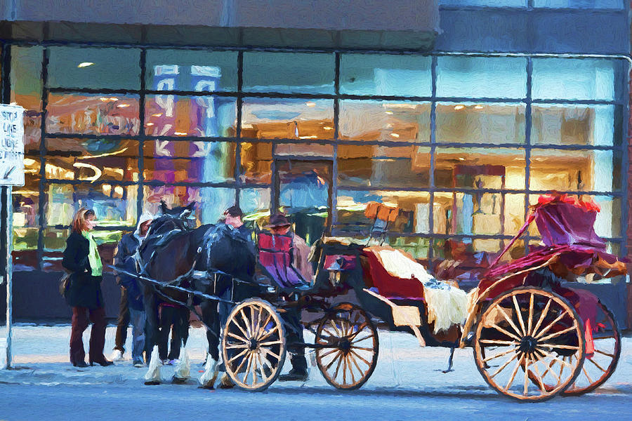 Touristic horse carriage at Byward Market, Ottawa Mixed Media by Tatiana Travelways