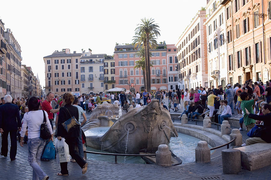 Tourists around a fountain, Piazza di Spagna, Rome, Italy Photograph by Glowimages