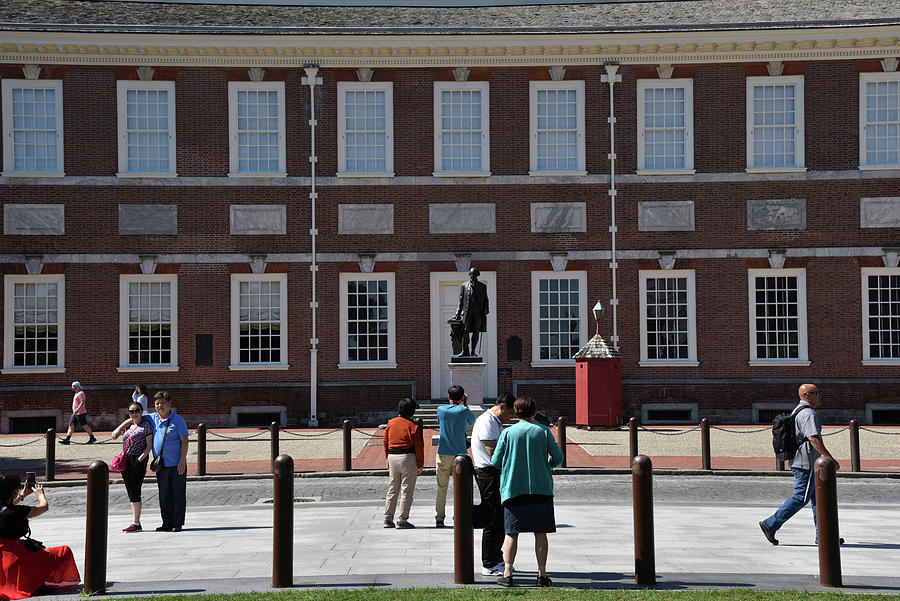 Tourists Photographing Statue of George Washington Photograph by Mark Stout