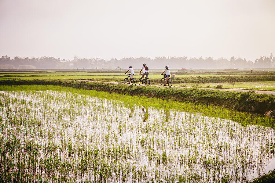 Tourists riding bicycles in rural landscape Photograph by Inti St Clair