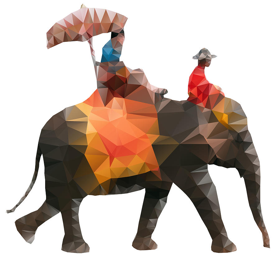 Tourists riding on an Asian elephant Drawing by Simon2579