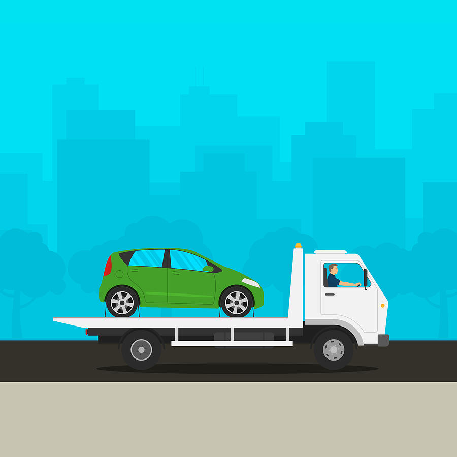 Tow truck towing broken down car illustration Photograph by Flavio Coelho