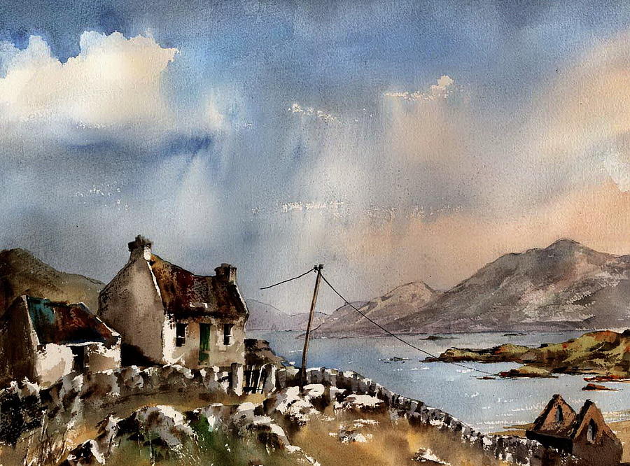 Towards Mweelrea from Inishboffin, Galway Painting by Val Byrne