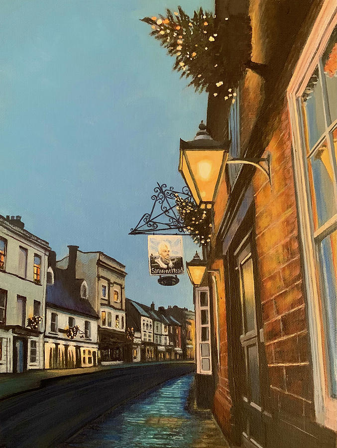 Towcester High Street at Christmas Painting by Caroline Swan