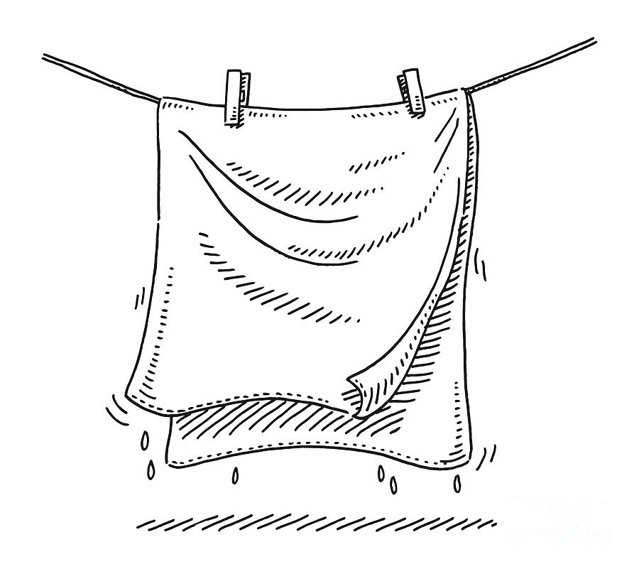 Towel Hanging On Clothesline Drying Drawing Drawing by Frank Ramspott