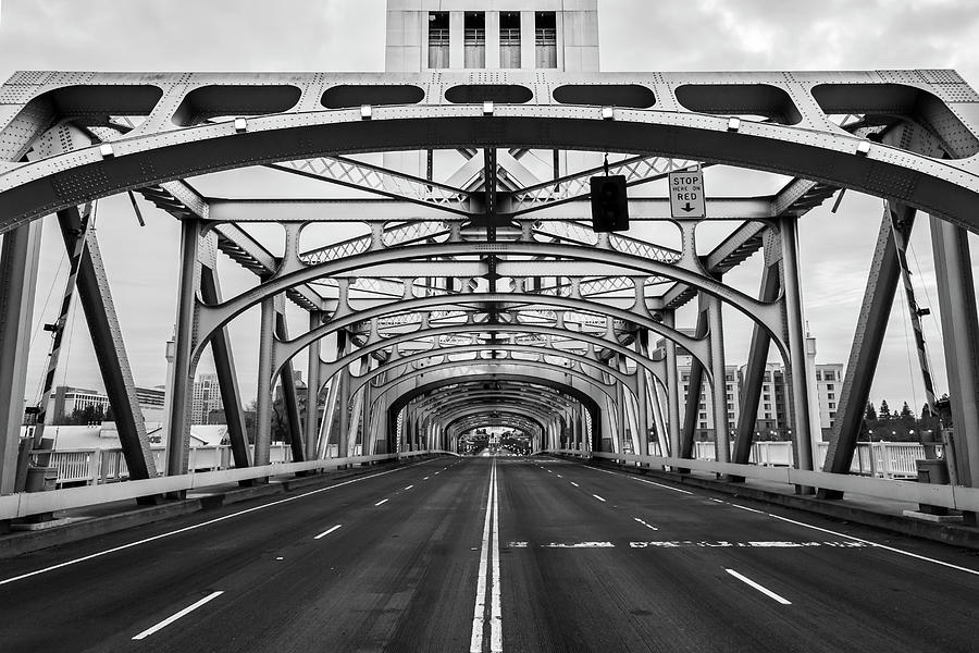 Tower Bridge black ad white Sacramento Photograph by Gary Geddes