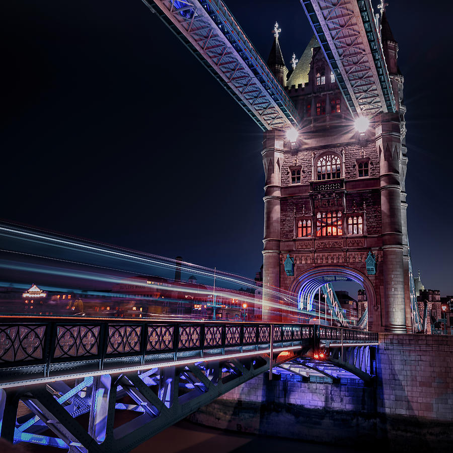 London Photograph - Tower Bridge Lights and Trails by Berangere Bentz